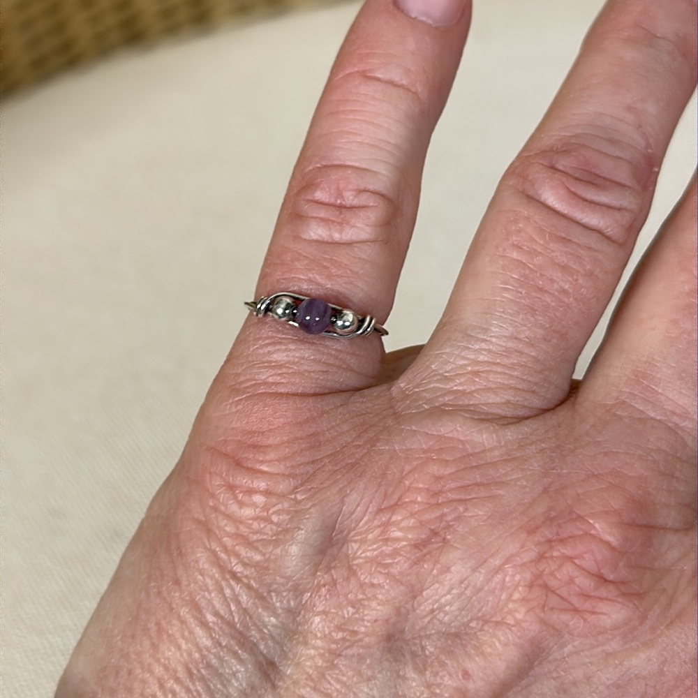 Dainty Handmade Sterling Silver Wire Amethyst Ring Size 5
